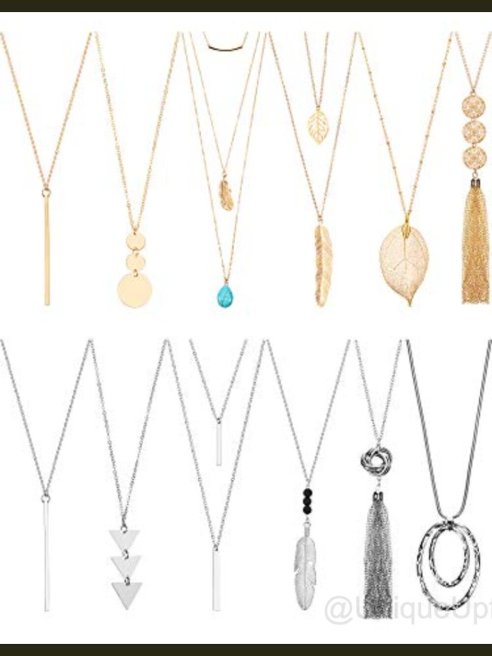 12 Pc Long Pendant Necklace Set Alloy Y Tassel Leaf Circle Bar Layering